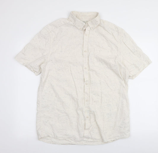 George Mens Ivory  Cotton  Button-Up Size L Collared Button