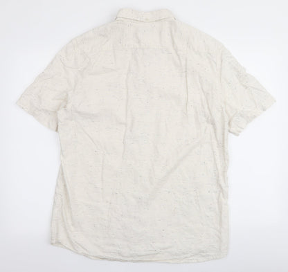 George Mens Ivory  Cotton  Button-Up Size L Collared Button