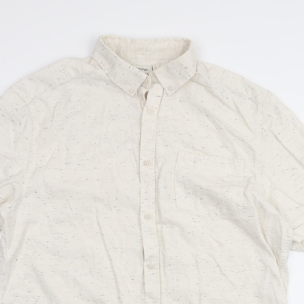 George Mens Ivory  Cotton  Button-Up Size L Collared Button