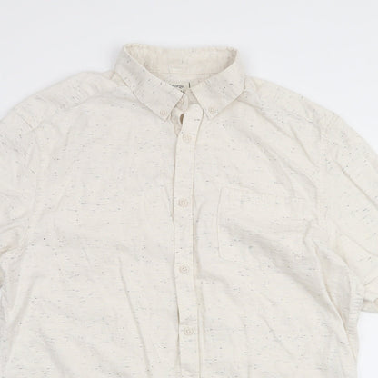 George Mens Ivory  Cotton  Button-Up Size L Collared Button