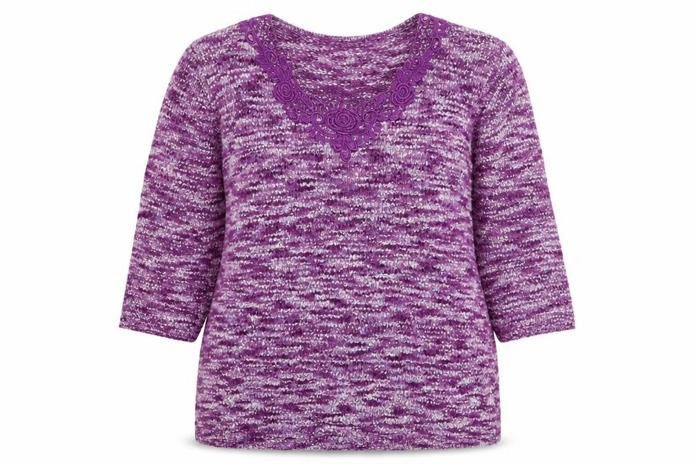 Bonmarché Womens Purple Round Neck Floral Polyester Pullover Jumper Size M