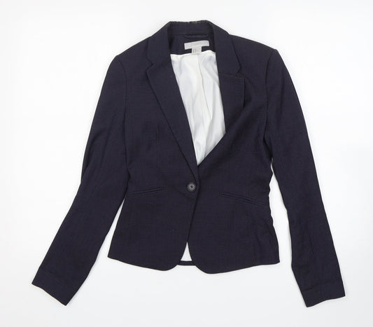 H&M Womens Blue Polka Dot Polyester Jacket Blazer Size 4