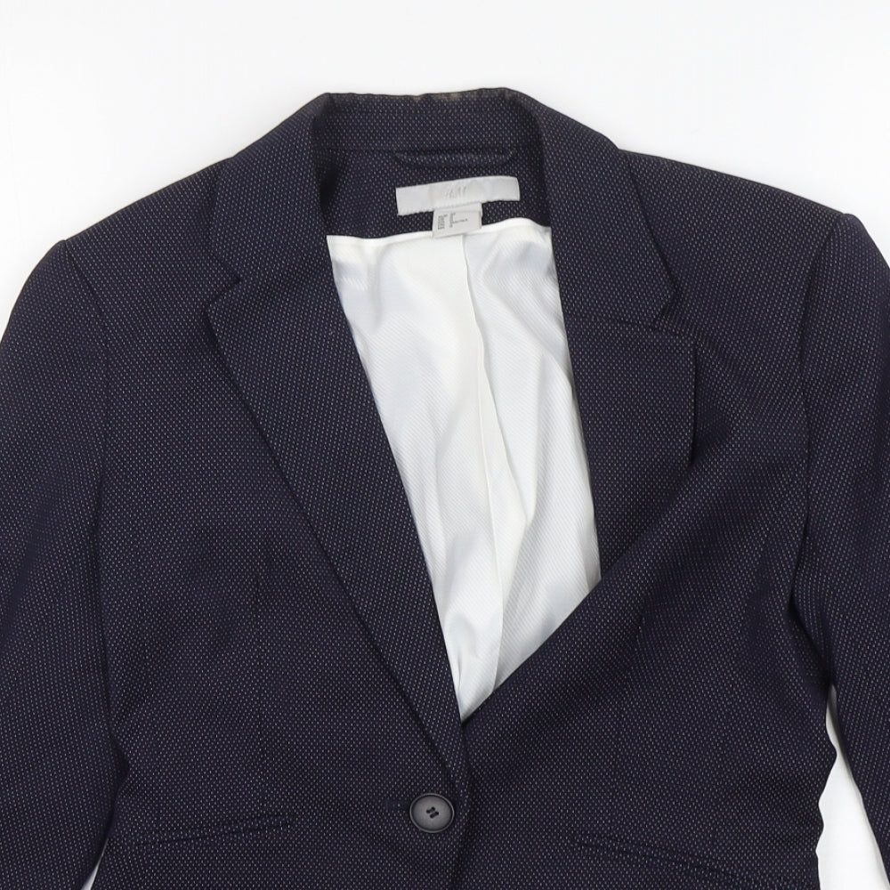H&M Womens Blue Polka Dot Polyester Jacket Blazer Size 4