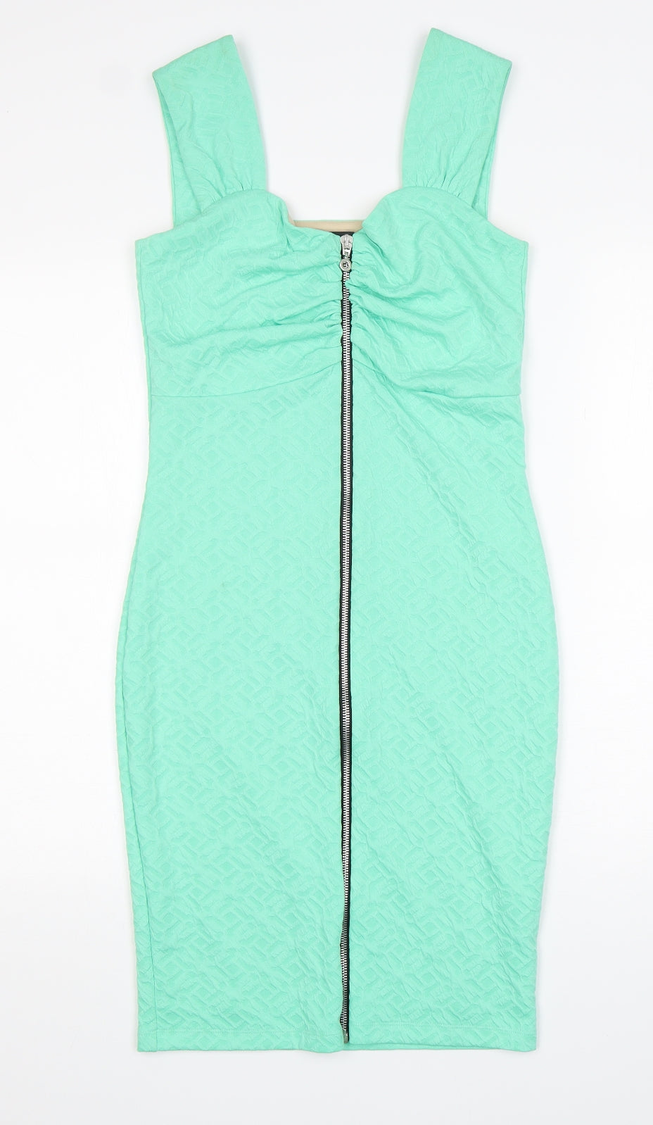 Ariana Womens Green  Viscose Pencil Dress  Size 10  Round Neck Zip