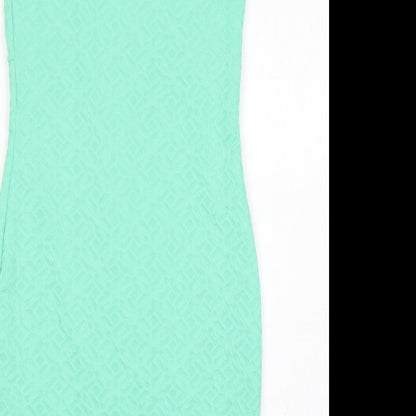 Ariana Womens Green  Viscose Pencil Dress  Size 10  Round Neck Zip
