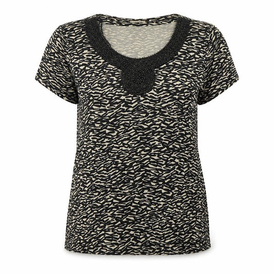 Front view of Planet women’s multicoloured animal print viscose basic t-shirt, size XL, round neck