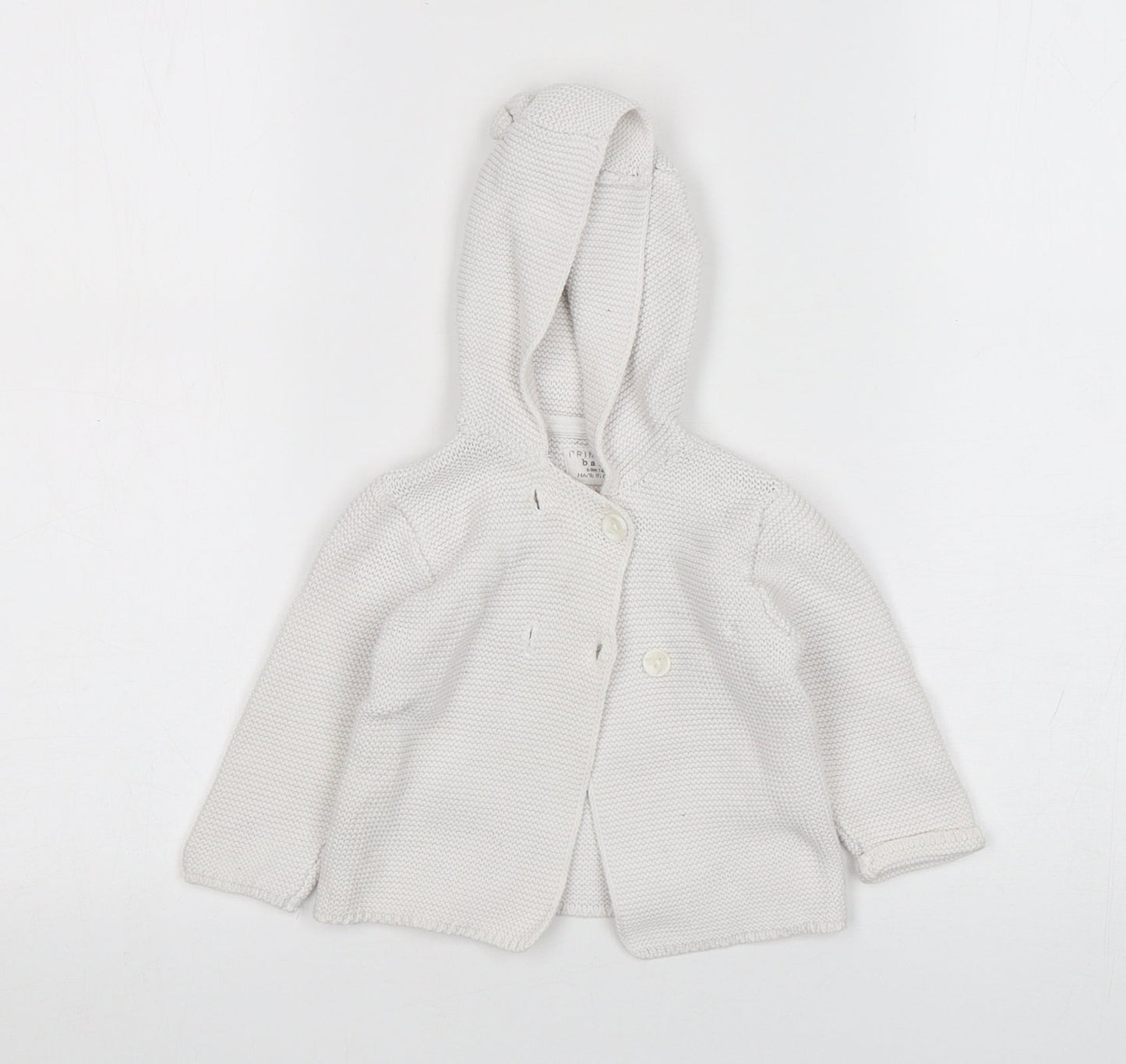 Primark Girls White  Cotton Cardigan Jumper Size 6-9 Months  Button