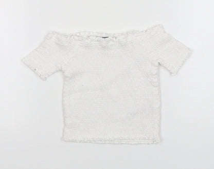 Primark Girls White  Cotton Basic T-Shirt Size 4-5 Years Boat Neck Pullover