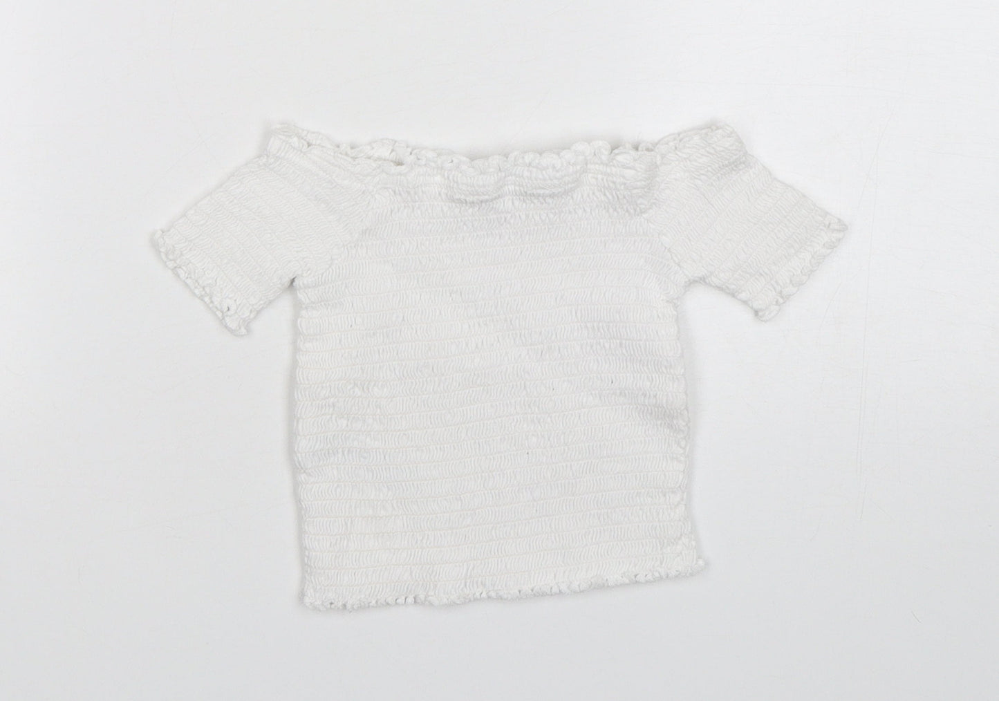Primark Girls White  Cotton Basic T-Shirt Size 4-5 Years Boat Neck Pullover