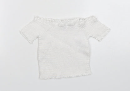 Primark Girls White  Cotton Basic T-Shirt Size 4-5 Years Boat Neck Pullover