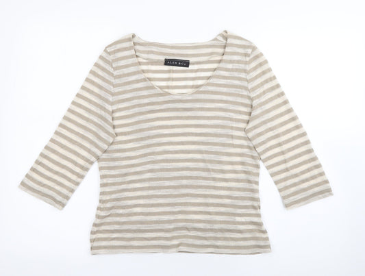 Alex & Co Womens Beige Scoop Neck Striped Cotton Pullover Jumper Size 12