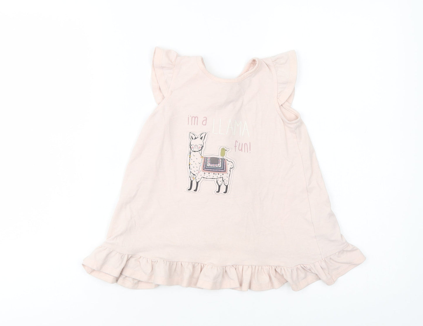 Maggie & Zoe Girls Pink  Cotton Tunic Blouse Size 4 Years Crew Neck Button - Llama