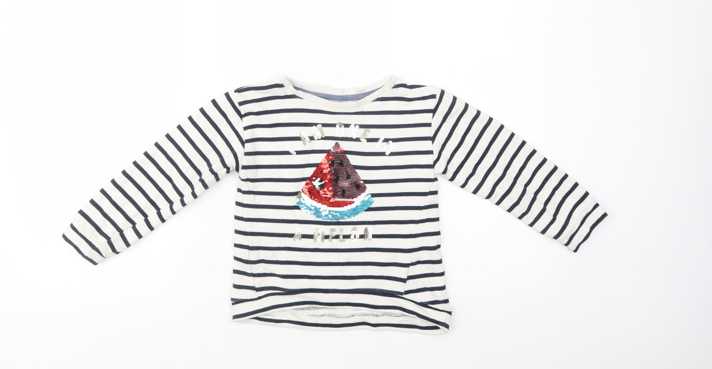 H&M Girls White Striped Cotton Pullover Sweatshirt Size 4-5 Years  Pullover - Boat
