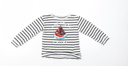 H&M Girls White Striped Cotton Pullover Sweatshirt Size 4-5 Years  Pullover - Boat