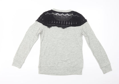 Glamorous Womens Grey Crew Neck  Acrylic Henley Jumper Size S   - Lace Detail