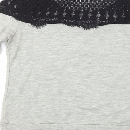 Glamorous Womens Grey Crew Neck  Acrylic Henley Jumper Size S   - Lace Detail