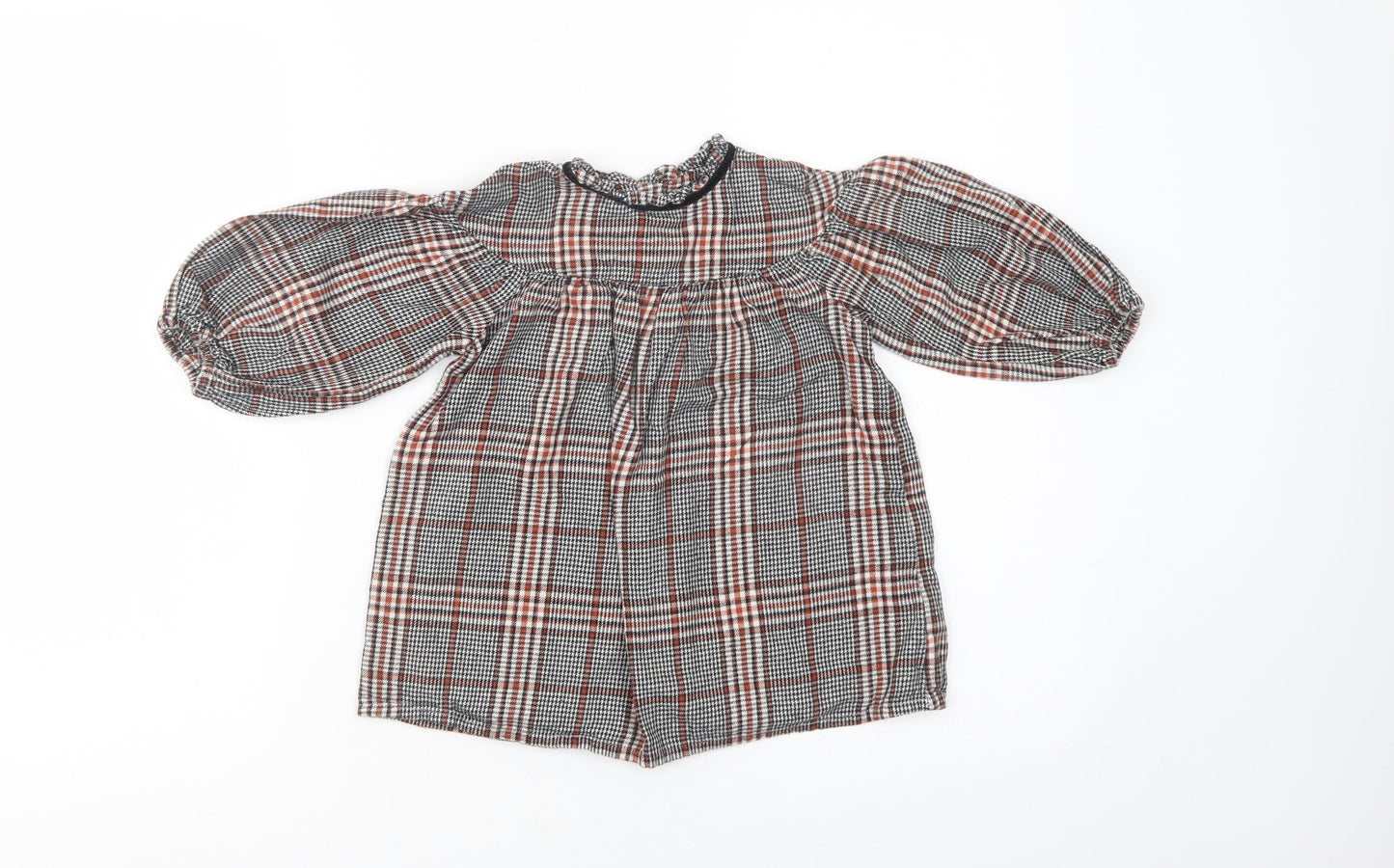 NEXT Baby Grey Plaid Cotton Tunic Blouse Size 18-24 Months Collared Button