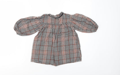 NEXT Baby Grey Plaid Cotton Tunic Blouse Size 18-24 Months Collared Button