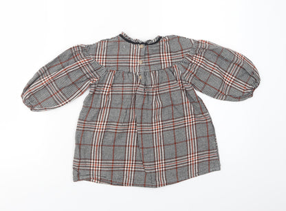 NEXT Baby Grey Plaid Cotton Tunic Blouse Size 18-24 Months Collared Button