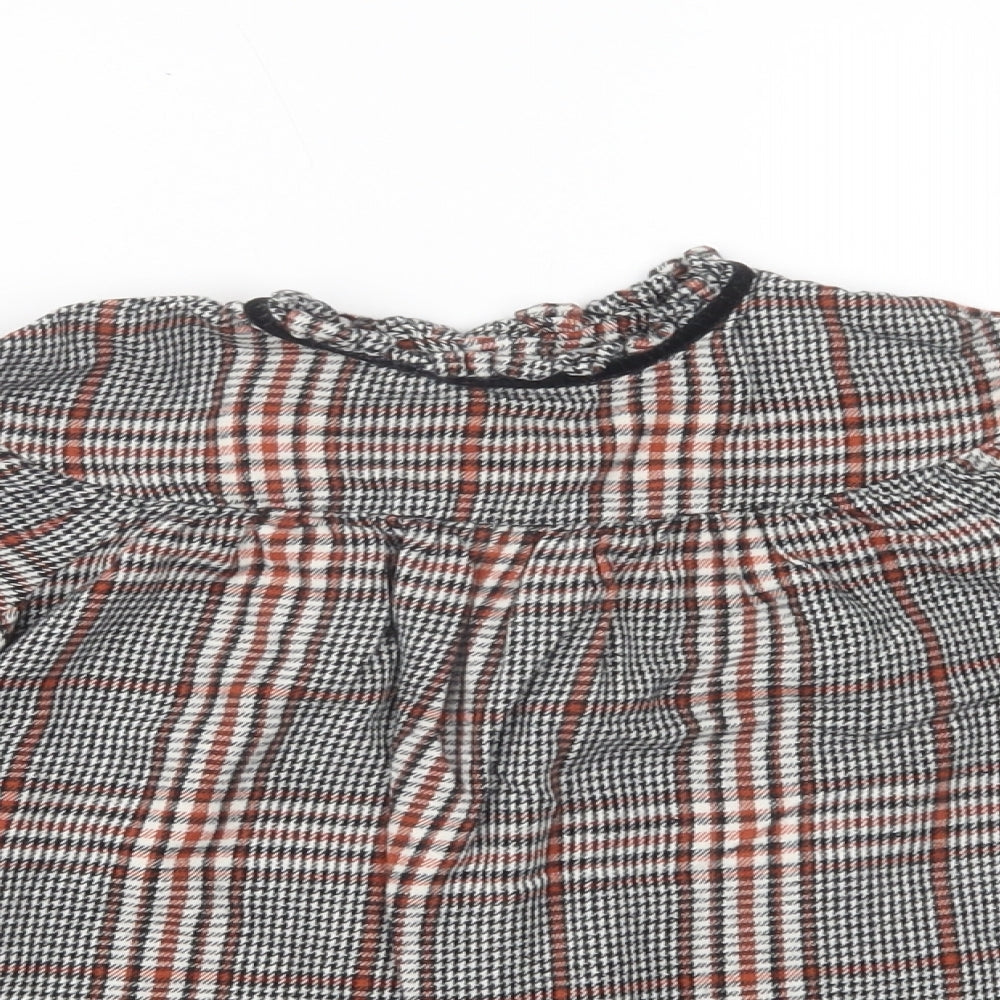 NEXT Baby Grey Plaid Cotton Tunic Blouse Size 18-24 Months Collared Button