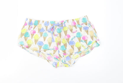 Primark Womens White Geometric Cotton  Sleep Shorts Size M  Drawstring - Ice Cream Print