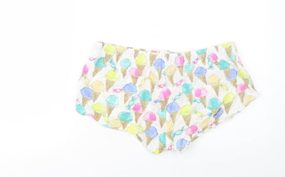 Primark Womens White Geometric Cotton  Sleep Shorts Size M  Drawstring - Ice Cream Print