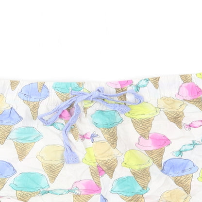 Primark Womens White Geometric Cotton  Sleep Shorts Size M  Drawstring - Ice Cream Print