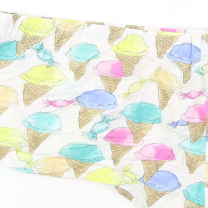 Primark Womens White Geometric Cotton  Sleep Shorts Size M  Drawstring - Ice Cream Print