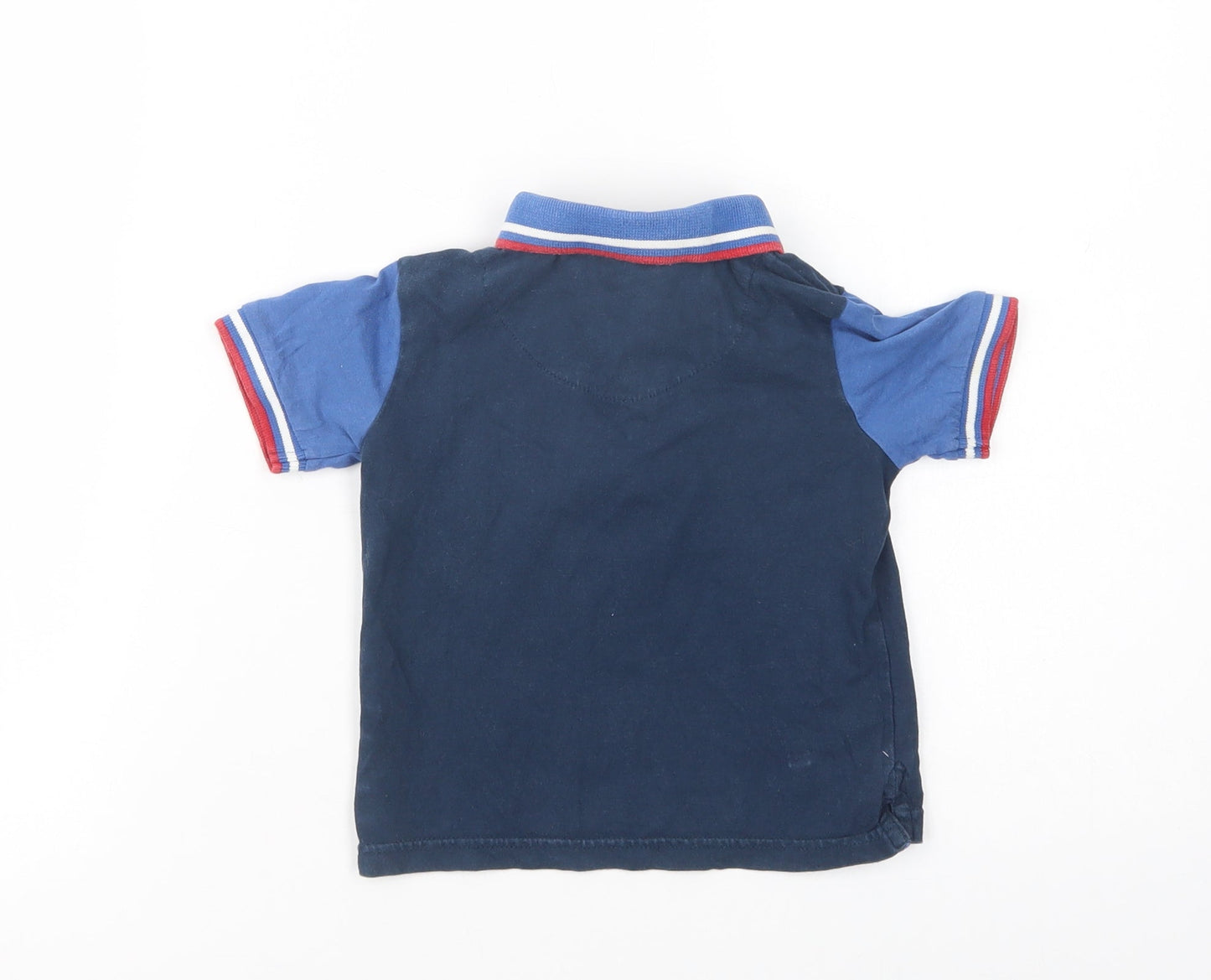 George Baby Blue Colourblock Cotton Basic Polo Size 12-18 Months Collared Button