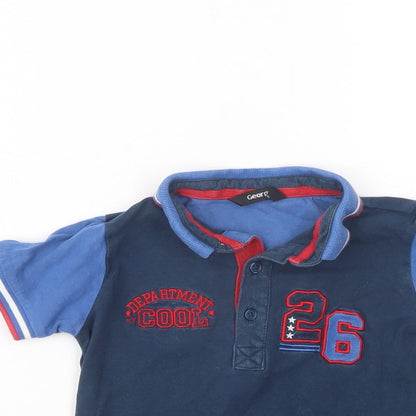 George Baby Blue Colourblock Cotton Basic Polo Size 12-18 Months Collared Button