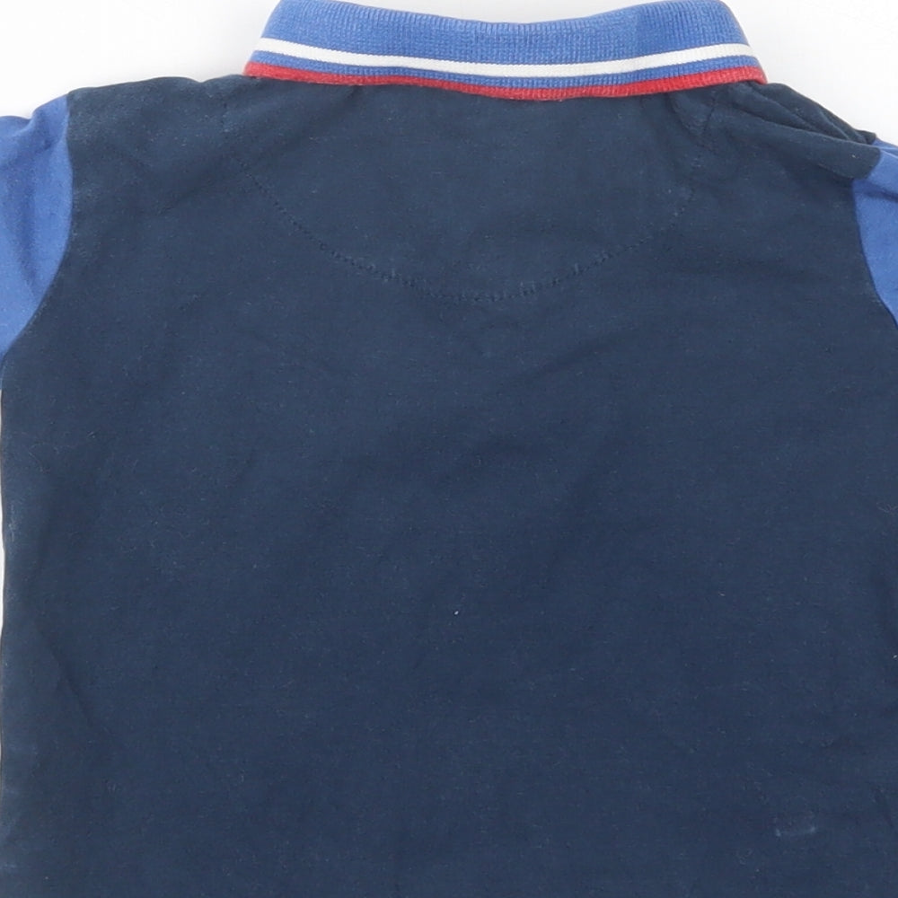 George Baby Blue Colourblock Cotton Basic Polo Size 12-18 Months Collared Button