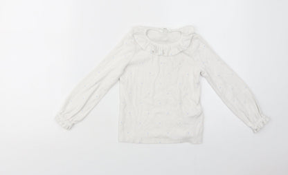 Marks and Spencer Girls White Polka Dot Cotton Basic T-Shirt Size 4-5 Years Collared Pullover