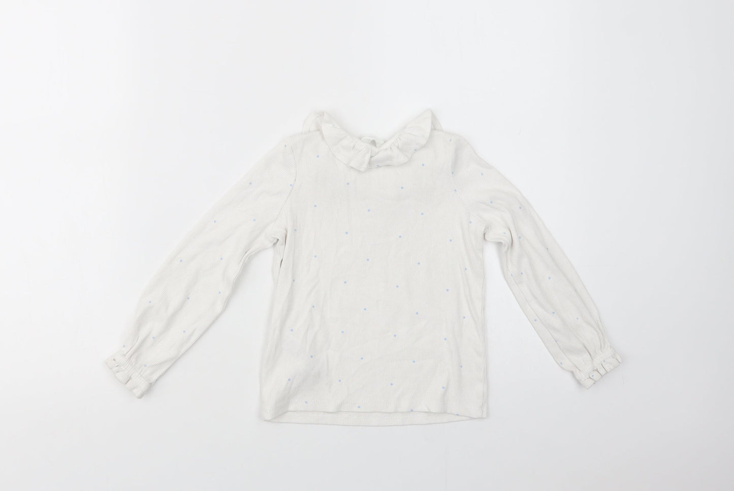 Marks and Spencer Girls White Polka Dot Cotton Basic T-Shirt Size 4-5 Years Collared Pullover