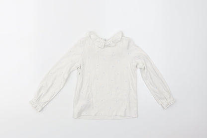 Marks and Spencer Girls White Polka Dot Cotton Basic T-Shirt Size 4-5 Years Collared Pullover