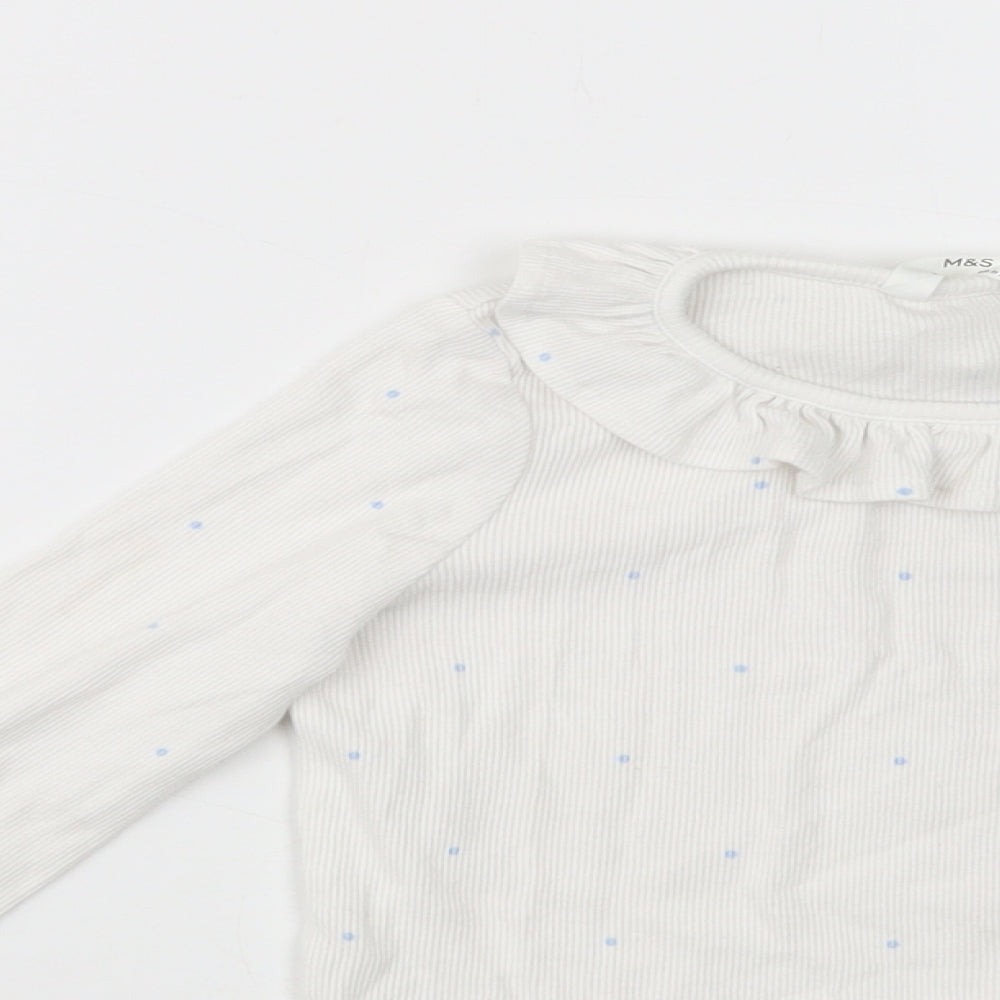 Marks and Spencer Girls White Polka Dot Cotton Basic T-Shirt Size 4-5 Years Collared Pullover