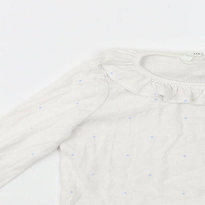 Marks and Spencer Girls White Polka Dot Cotton Basic T-Shirt Size 4-5 Years Collared Pullover