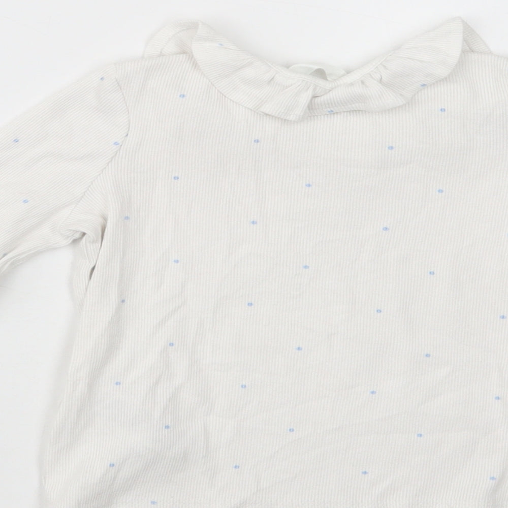 Marks and Spencer Girls White Polka Dot Cotton Basic T-Shirt Size 4-5 Years Collared Pullover