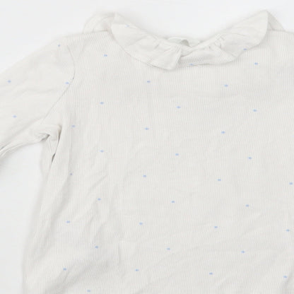 Marks and Spencer Girls White Polka Dot Cotton Basic T-Shirt Size 4-5 Years Collared Pullover