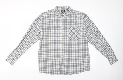 Boohoo Man Mens Grey Plaid Cotton  Button-Up Size M Collared Button