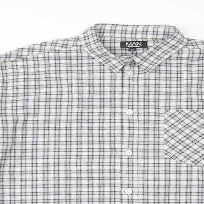 Boohoo Man Mens Grey Plaid Cotton  Button-Up Size M Collared Button