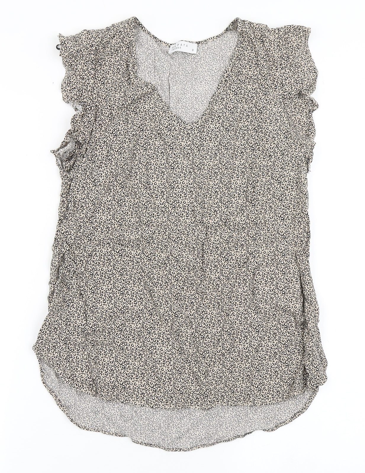 Papaya Womens Brown Animal Print Viscose Basic Blouse Size 8 V-Neck