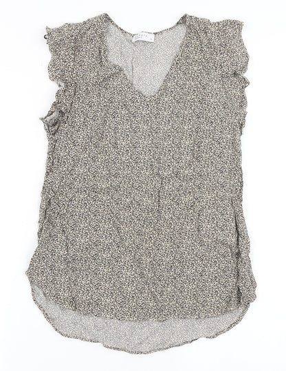 Papaya Womens Brown Animal Print Viscose Basic Blouse Size 8 V-Neck