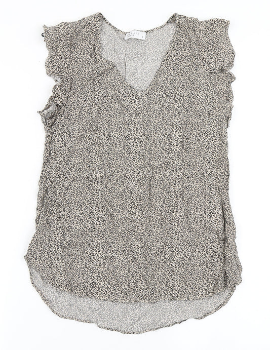 Papaya Womens Brown Animal Print Viscose Basic Blouse Size 8 V-Neck