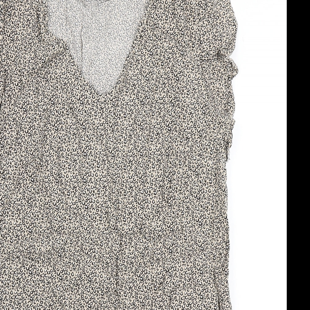 Papaya Womens Brown Animal Print Viscose Basic Blouse Size 8 V-Neck