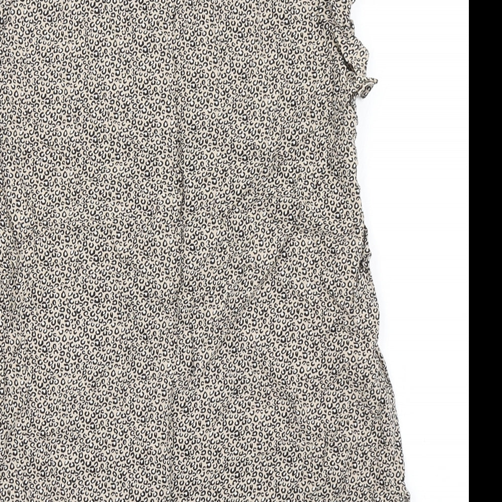 Papaya Womens Brown Animal Print Viscose Basic Blouse Size 8 V-Neck