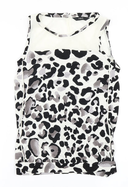 NEXT Womens Ivory Animal Print Viscose Basic Polo Size 6 Round Neck