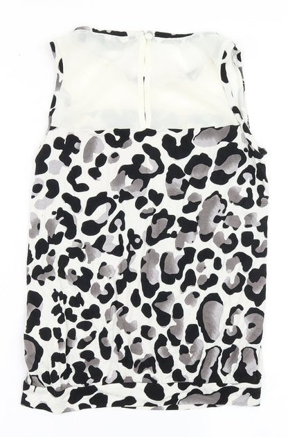 NEXT Womens Ivory Animal Print Viscose Basic Polo Size 6 Round Neck