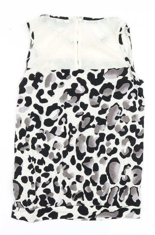 NEXT Womens Ivory Animal Print Viscose Basic Polo Size 6 Round Neck