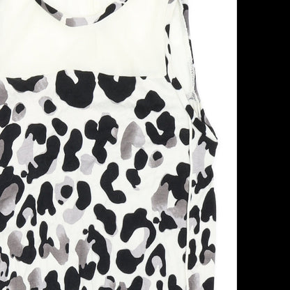 NEXT Womens Ivory Animal Print Viscose Basic Polo Size 6 Round Neck