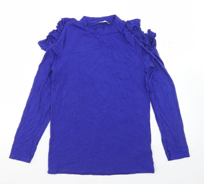 Marks and Spencer Girls Blue  Viscose Basic T-Shirt Size 12-13 Years Round Neck  - Cold Shoulder